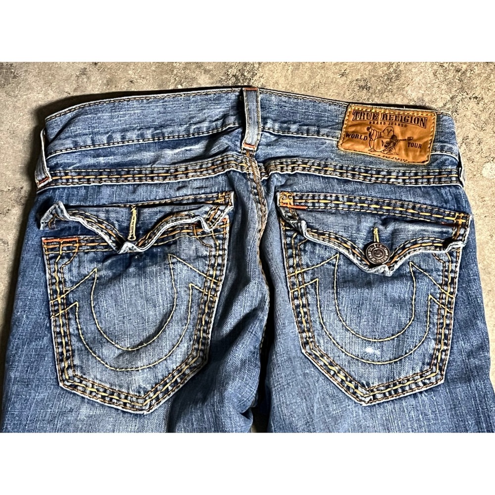 True Religion Billy Super T Mens Blue Straight Leg Jeans Size 32 Thick Stitch - Picture 3 of 15